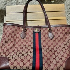 Gucci GG Ophidia Tote with Red and Brown Accents serial number 631685 525040